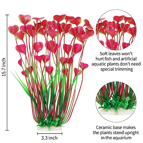 MyLifeUNIT Aquarium Plants, 2 Pack Tall Plastic Plants for Fish Tank Decorations, 15.75 Inches (Pink) - color: Pink