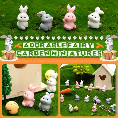 Marsui 100 Pcs Bunny Miniatures Figurines Rabbit Miniature Accessories Easter Garden Landscape Garden Bunny for Easter Accessories Dollhouses Decoration(Funny Rabbit)