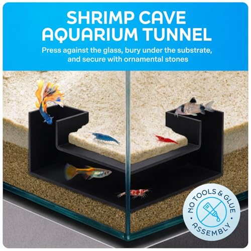 Aquarium Underground Tunnel 5", Dual-Entrance Fish Tank Cave & Aquarium Cave with Clear Viewing Window, ABS Shrimp Hideout, Substrate Buried Decor for Betta, Loaches, Corydoras, Black