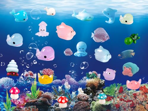 Mini Ocean Resin Animals, Aquarium Ornaments Decorations, Tiny Miniature Sea Animals Marine Miniature Animals for DIY Fish Tank/Easter Eggs/Christmas Decorations （46PCS