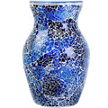 8" Deep Blue Mosaic Vase, Klein Blue Glass Flower Vase with Silver Wave Crest Design, Hand-Pasted Ocean Art Centerpiece for Modern Home, Living Room & Office - color: Klein Blue