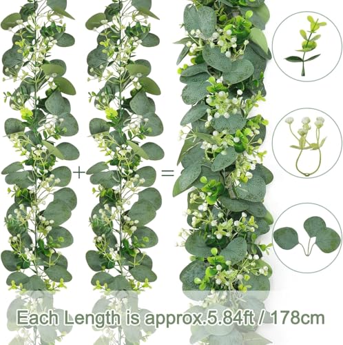 GBESTWOOW Eucalyptus Garland Wreath Artificial Greenery Plants Fake Vines 5.9 FT Hanging Ivy Holiday Decor Wall Indoor Outdoor 2Pack - size: Eucalyptus Vine