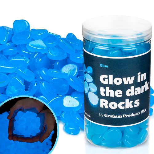Graham Products Glow in the Dark Rocks - 1in, Blue, 190-Piece - Garden Stones & Landscaping Pebbles for Outdoor Decor & Aquarium Gravel