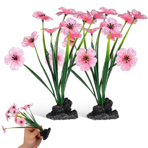SEWACC 2pcs Aquarium Plants Fish Tank Decoration Artificial Plastic Plants Small Purple Pink Fish Tank Accessories for Desktop Household Aquarium Supplies