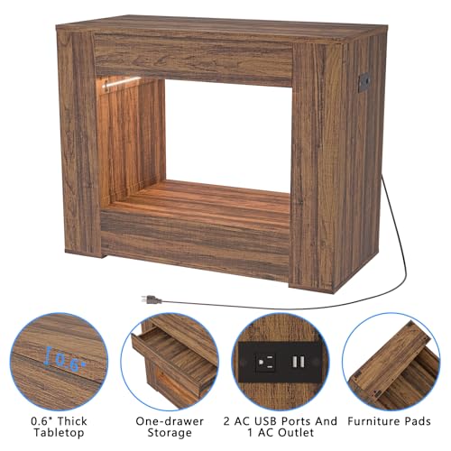 36" Aquarium Stand for 29/30 Gallon Tank, Fish Tank Stand for 40 Breeder 50 Gallon Aquarium, Reptile Terrarium Stand with Power Outlet, LED Light, Storage Drawer, Farmhouse Rustic Brown - color: Rustic Brown, size: For 36"X18"