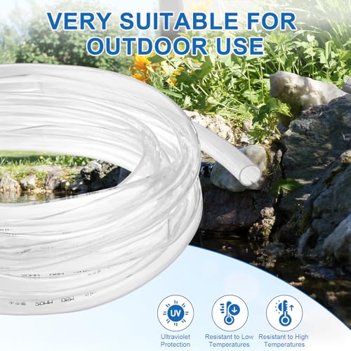 M METERXITY Vinyl Tubing 20mm ID x 24mm OD 10ft Flexible Plastic Tube with 2 Hose Ties, Lightweight Hybrid PVC Hose for Water Gardening/Airline/Aquarium Tubing [Clear] - size: 20mm ID x 10ft