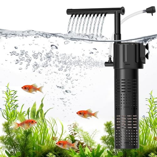 hygger Internal Aquarium Filter, 5-in-1 Submersible Power Fish Tank Filter, Adjustable Wave Maker & Air Bubbler, Quiet Turtle Tank Filter for 5-15 Gallon Freshwater Saltwater, 80GPH, 5W - size: 5W for 5-15 Gallons (15-55L) Tank