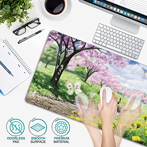 Spring Garden Extended Gaming Mouse Pad Large Desk Mat with Non-Slip Rubber Base and Stitched Edges,Keyboard Mouse Mat Desk Pad for Work,Game,Office,Home 35.4 * 15.7 Inch - color: Spring Garden