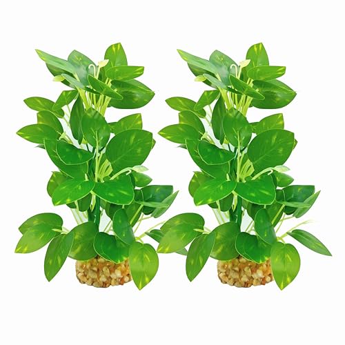 Silk Aquarium Plants (2-Pack) 9.8 Inch Artificial Plastic Fish Fish Habitat Decor, Small to Moderate Size Aquarium Decorations, Safe Green Plants for Freshwater Tanks