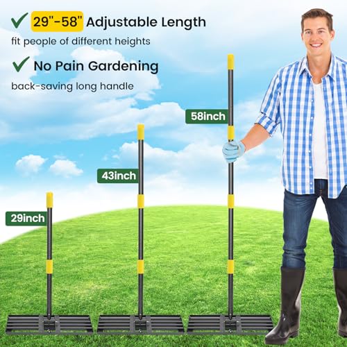Lawn Leveling Rake with 30"x10" Foldable Curved Ground Plate, Heavy Duty 58" Long Handle Lawn Leveler Tool for Leveling Compost Soil Dirt Sand Grass Peat Moss - style: Foldable 30X10" - 5FT