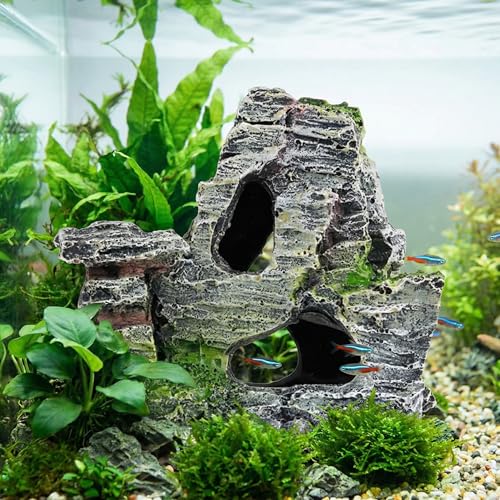 Artificial Moss Rock Cave Aquarium Decor, Fish Tank Hideout, Mountain Terrain Ornament
