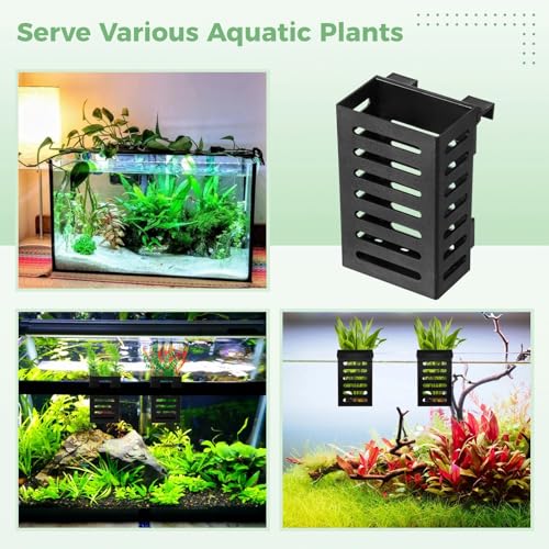 8 Pack Aquarium Plant Holder with Hooks and Suction Cups, Hanging Rimmed Tank Plant Pot Aquarium Planter Cups, Aquatic Planter Cups for Fish Tank Aquaponic Aquascape Decoration