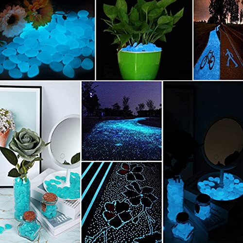 Muzero Glow in The Dark Pebbles, 100pcs Blue Glow Rocks Luminous Stone for Fish Tank, Aquariums Rocks Garden Yard, Path Patio Decorations Powered by Light or Solar - color: Blue, size: 100pcs