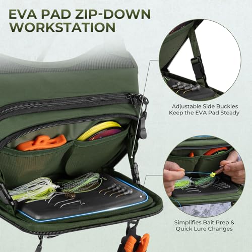 KastKing Bait Boss Water-Resistant Fishing Chest Pack With EVA Zip-Down Workstation, MOLLE Storage, Adjustable Chest Straps - color: B: Olive Green