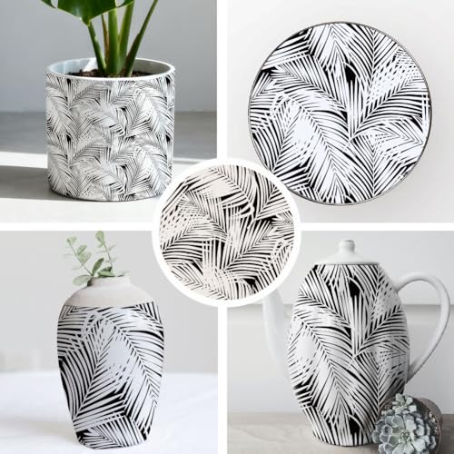 SUPERDANT 4PCS Palm Leaf Underglaze Paper Transfer Tropical Leaves Transfer Papers for Clay Ceramic Porcelain Under Glaze Transfers for Pottery Enamel Decals Black Underglaze Decal Handcrafted Gifts - style: Palm Leaf
