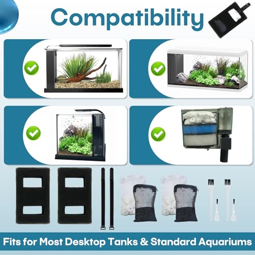 2-Pack A1376 Aquarium Filter Media Replacement Kit Fit for Most Desktop & Standard Aquariums, Complete Filtration Set for Clear Water & Easy Maintenance