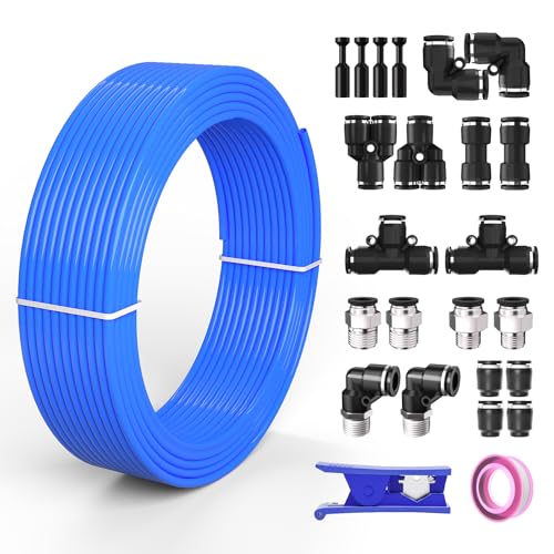 3/8 Air line,3/8" inch OD Air Hose Kit,Airline Tubing Repair Kit Compressor Tube with Push to Connectors Fittings (Blue-32.8FT/10M) - color: Blue, size: 3/8" OD