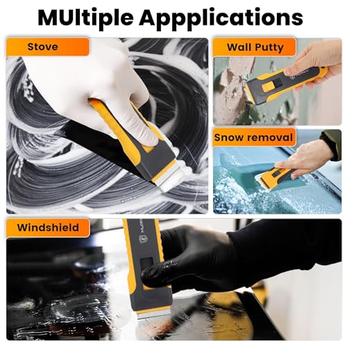 MulWark Razor Blade Scraper, 2 Pack Razor Scraper Tool with Extra 42pcs Razor Blades, Glass scraper with Storage Function Cleaning Scraper Tool for Cooktop, Glass, Old Label, Decal Sticker - style: 2 Handles Razor Blade Set with 42PCS Blades