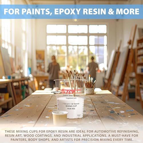 Custom Shop Paint Mixing Cups, 32-Ounce (36 Pack) - Plastic Measuring Cups for Liquids, Automotive Painting, Epoxy Resin, Acrylic Arts, Crafts, Disposable or Reusable, Graduated, Mixing Ratios - style: 36 Cups + 12 Lids