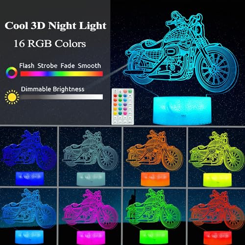 Motorcycle Gifts, Motorcycle Night Light, Motorbike 3D Illusion Lamp, 16 Colors Changing, Timer, 4 Flash Modes and Dimmable，LED, Kids Room Decoration, Xmas Birthday Gifts - color: Color 2