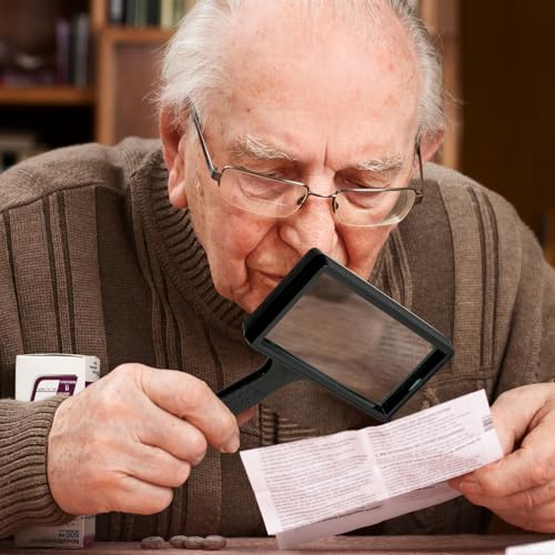Large Rectangular Handheld Magnifying Glass，3X Magnification，2''x4''inches Handheld Magnifier，Scratch Resistant Glass Lens，Large Horizontal Viewing Area，for Seniors Reading，Hobbies，Repai， Observation
