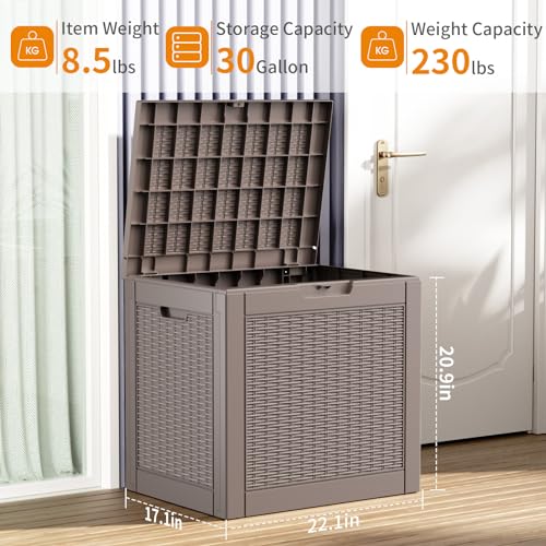 PatioZen 30 Gallon Resin Deck Box, Lockable Patio Outdoor Storage Box for Furniture, Garden Tools and Tools Storage, Waterproof Outside Storage Boxes - Grey - color: Grey, size: 30 Gallon