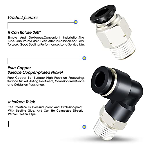 TAILONZ PNEUMATIC Elbow and Straight Combination 5/16 Inch Tube OD x 1/8 Inch NPT Thread Push to Connect Fittings PC-5/16-N1+PL-5/16-N1(Pack of 12) - size: 5/16"OD x 1/8"NPT