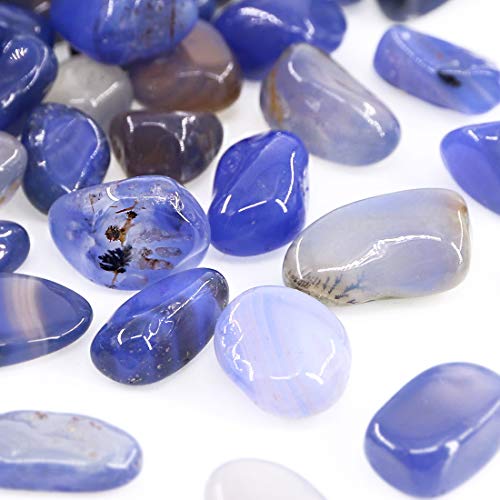 Hilitchi Blue Agate Stone Tumbled Stones for Plants Cacti & Succulents Bedding, Vase Filler, Landscape Bottom Decoration (About 1lb(455g)/Bag) - color: Blue Agate, size: 9-14mm (0.35"-0.55")