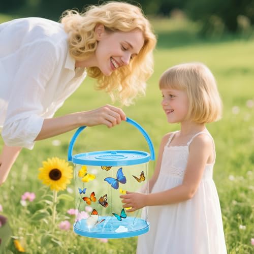 ZAVOOS 2 Pack Foldable Small Aquarium, Plastic Portable Fish Tank with Lid, Clear Fish Transport Container Fishing Bucket for Catch Release, Beach Travel, Lake, Outdoor, Blue