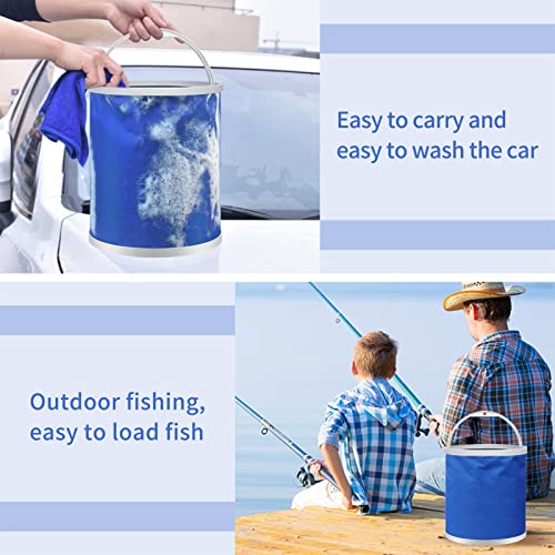Homelove Collapsible Camping Fishing Bucket - 11L (2.9 Gallons) Durable Pop Up Water Container for Car Washing, Boating or Other Outdoor Activities - Foldable, Blue