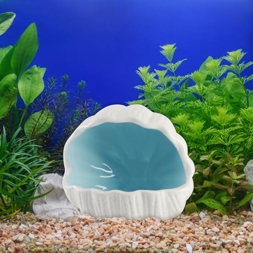 Cute Betta Fish Tank Accessory Decorations Ceramic Conch Shell-Shaped House Aquarium Decor Thematic Ornament Hideout Cave for Shrimp Fish Playing or Hiding (Blue, Small with 50pcs Pearl) - color: Blue