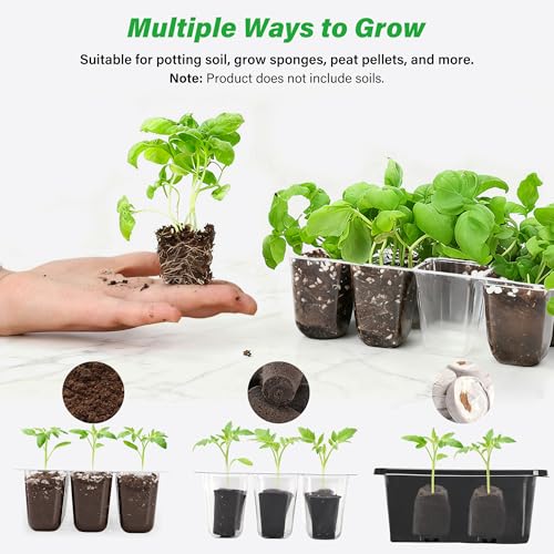 Bonviee 5-Pack Seed Starter Tray Seedling Kits,Plant Starter Kit with Adjustable Humidity Dome and Base Indoor Greenhouse Mini Propagator for Seeds Growing Starting (12 Cells per Tray,Black) - color: Black, size: 5 Packs, NO light