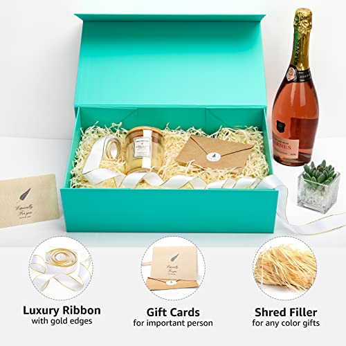 LIFELUM Green Blue Gift Box 13.85 x 8.35 x 4.45 inch, 1 Pack Big Gift Box with Magnetic Lid for Presents, Bridesmaid Proposal Boxes Contains Ribbon, Card,Shredded Paper Filler - color: Green Blue, size: 1 count (Pack of 1)