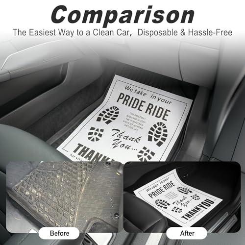 50PCS Paper Floor Mats for Car Kraft, Disposable White Automotive Foot Pads Protective, Thank You Paper Floor Mats for Cars Detailing, Auto Dealership, Automotive Supplies (15.35" x 19.29 ") - color: White #1