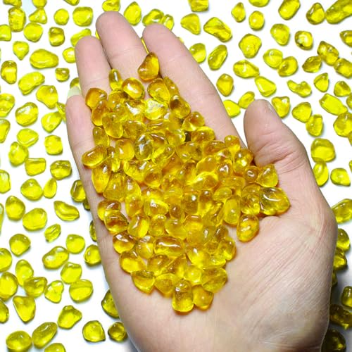 Glass Stones, 1Lb/460g Irregular Sea Glass Pebbles Non-Toxic Artificial Gemstones for Vase Filler/Terrarium Flowerpot Aquarium Turtle Tank Decoration/Handcraft Making, Yellow - color: Yellow