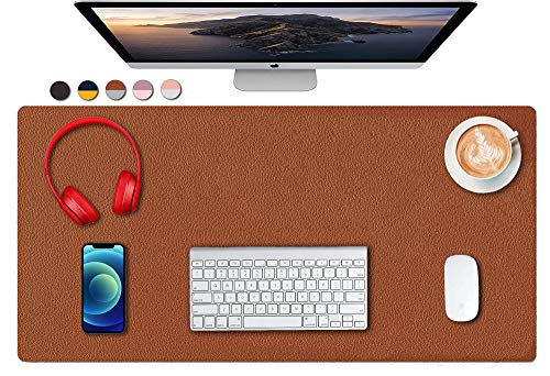 SUJAYU Dual Sided PU Leather Desk Pad, Mouse Pad, Office Desk Mat, Non-Slip Laptop Desk Pad, Waterproof Desk Writing Pad for Office and Home (31.5" x 15.7", Brown+Silver) - color: Brown+silver, size: 15.7" x 31.5"