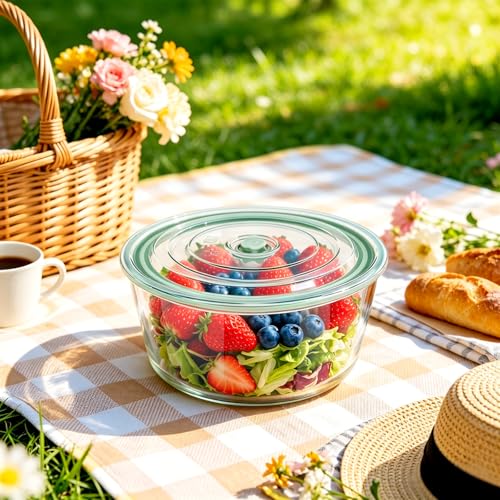 Domensi 12.7-cup Large Glass Microwave Steamer Cookware Container with Vented Lid Round Food Storage Stackable Airtight Steamer for Microwave-safe Reheating, Steaming Vegetables & Rice