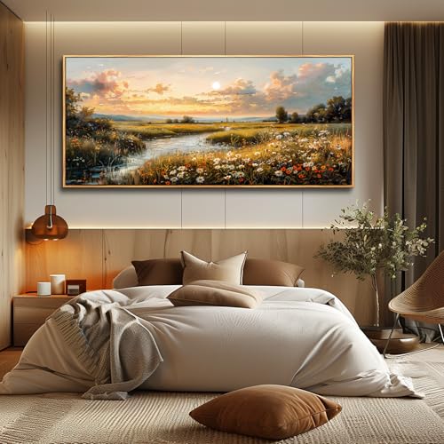 FUHAIHUA Wood Framed Canvas Wall Art For Living Room Large Wall Decor For Office Bedroom Decorations Sunset Landscape Pictures Farmhouse Painting Artwork Room Wall Mural Aesthetic Home Decor 32x72 In - color: Sunset Landscape Wood Framed, size: 72"L x 32"