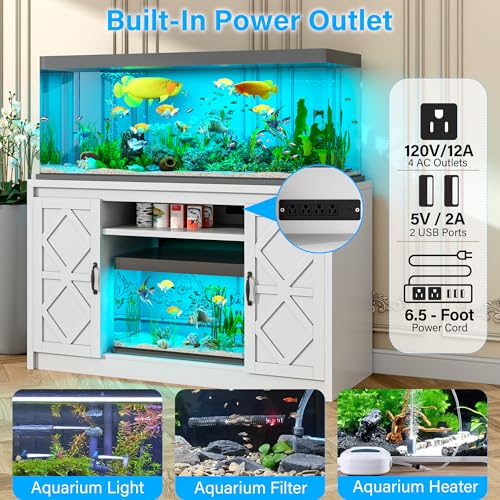 kepptory 55-90 Gallon Fish Tank Stand with Diamond Doors & Power Outlet, Heavy Duty Aquarium Stand with Cabinet Storage for Fish Tank, Turtle Tank Reptile Terrarium, 900LBS Capacity(White) - color: White, size: 53.5"L x 19.7"W x 31.6"H