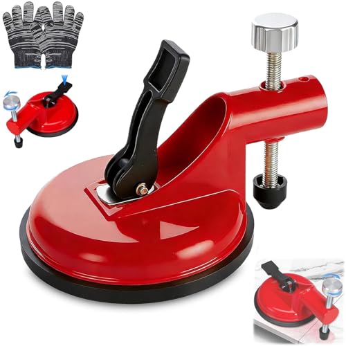 Suction Cup Leveler, Adjustable Height Setter, Adjustable Flooring Alignment Tool, Aluminum Alloy Tile Leveling Aid for Granite, Marble, Stone Countertops & Floors (Red)