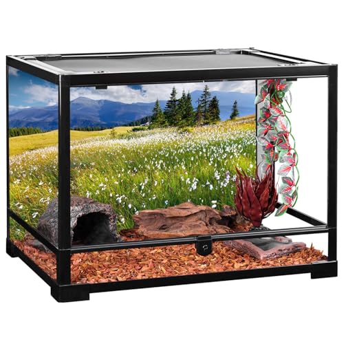 AWERT 30x18 inches Reptile Habitat Background Blue Sky White Clouds Mountains Forests Grasslands White Floral Nature Art Terrarium Background - size: 30x18in/75x45cm