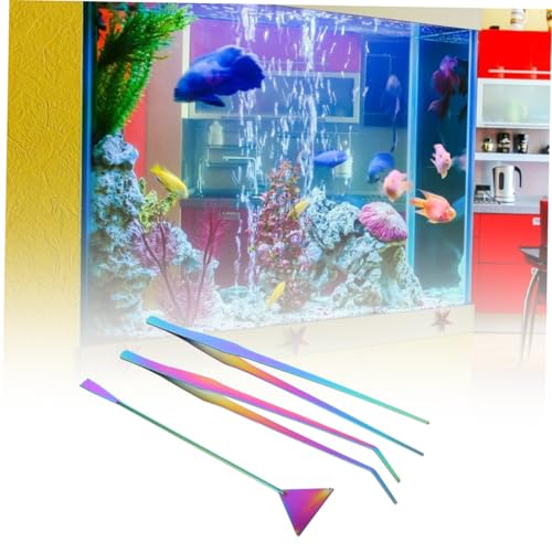 Mikikit 3Pcs Stainless Steel Aquarium Cleaning Tool Set Spatula Tweezers for Water Plants Durable Rustproof Aquascaping Tools for Fish Tank Maintenance