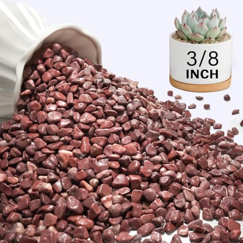 3 lbs Pebbles for Indoor Plants, 3/8 Inch Pea Gravel for Fish Tank, Polished Decorative Rocks for Succulent, Natural River Stones for Vases, Cactus, Landscaping, Bird Bath, Aquarium, Red - color: Red, size: 3 Lb