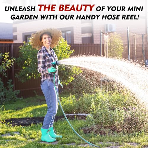 50FT Retractable Garden Hose Reel, Lightweight & Portable Hose Reel with 6 Patterns Spray Nozzle, Suitable for US Standard Hose Connection - color: Blue