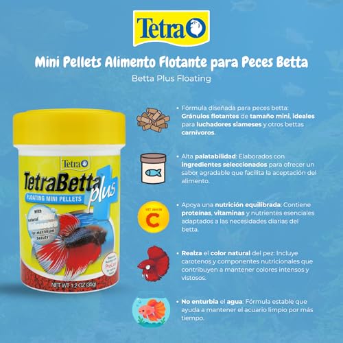 TetraBetta PLUS Floating Mini Pellets, Fish Food With Natural Color Enhancer, 1.2 ounces - size: 1.2 Ounce (Pack of 1), style: Mini Pellets