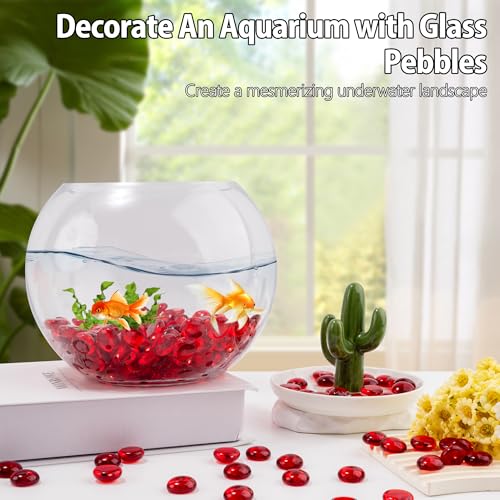 1LB Red Glass Marbles, Transparent and Smooth Flat Glass Beads for Vases, Mosaic Gem Pebbles for Aquarium Decor, Floral Arrangements, Mancala Stones, Vase Filler and Crafts (Approx. 80-100 PCS) - color: Red