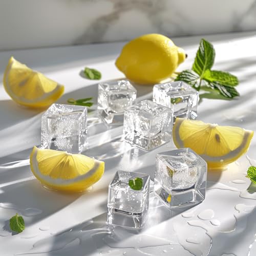 HappyFiller 22 PCS Large Crystal Square Fake Ice Cubes Acrylic Ice Rocks for Table Scatters,Vase Fillers,Party Decor,Graduations,Weddings,Anniversaries,Food Display,Floral,1 Inch - color: Transparent