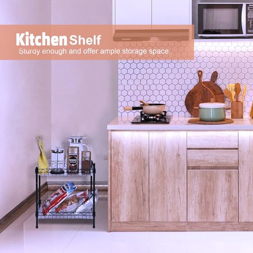Storage Shelves Mimi, 2-Tier Wire Shelving Unit with Baskets Storage Rack Corner Shelf Shelving Adjustable Storage Shelf, 11.8" D x 15.7" W x 17.7" H, Black - size: 2-Black Net basket rack