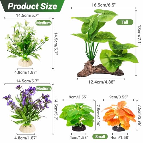 GOZILLA Fish Tank Plants, Reptile Artificial Plastic Plants, Reptile Plants for Terrarium, Aquarium Decorations Resin Pedestal Ornaments for Fish Tank Accessories Set.(5PCS/C-Set) - color: 5 Pcs/ C Set