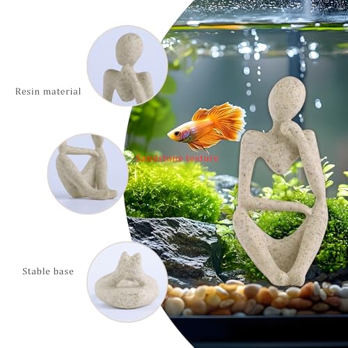 Fish Aquarium Decor Ornaments Minimalist Sandstone Thinker Statue Fish Tank Decorations Small Accessories Resin Abstract Home Decor Fish Toy for Betta Cichlid Goldfish Shrimps Hermit Crabs Turtle - color: Right Thinking